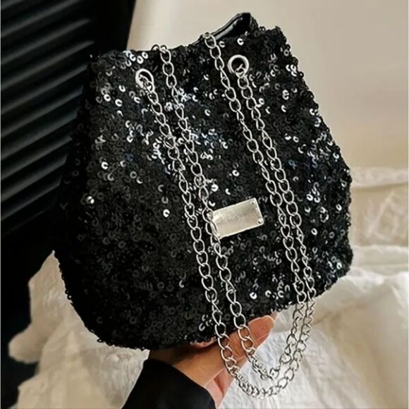 Black Sequins Shoulder Bag - Picture 1 of 4